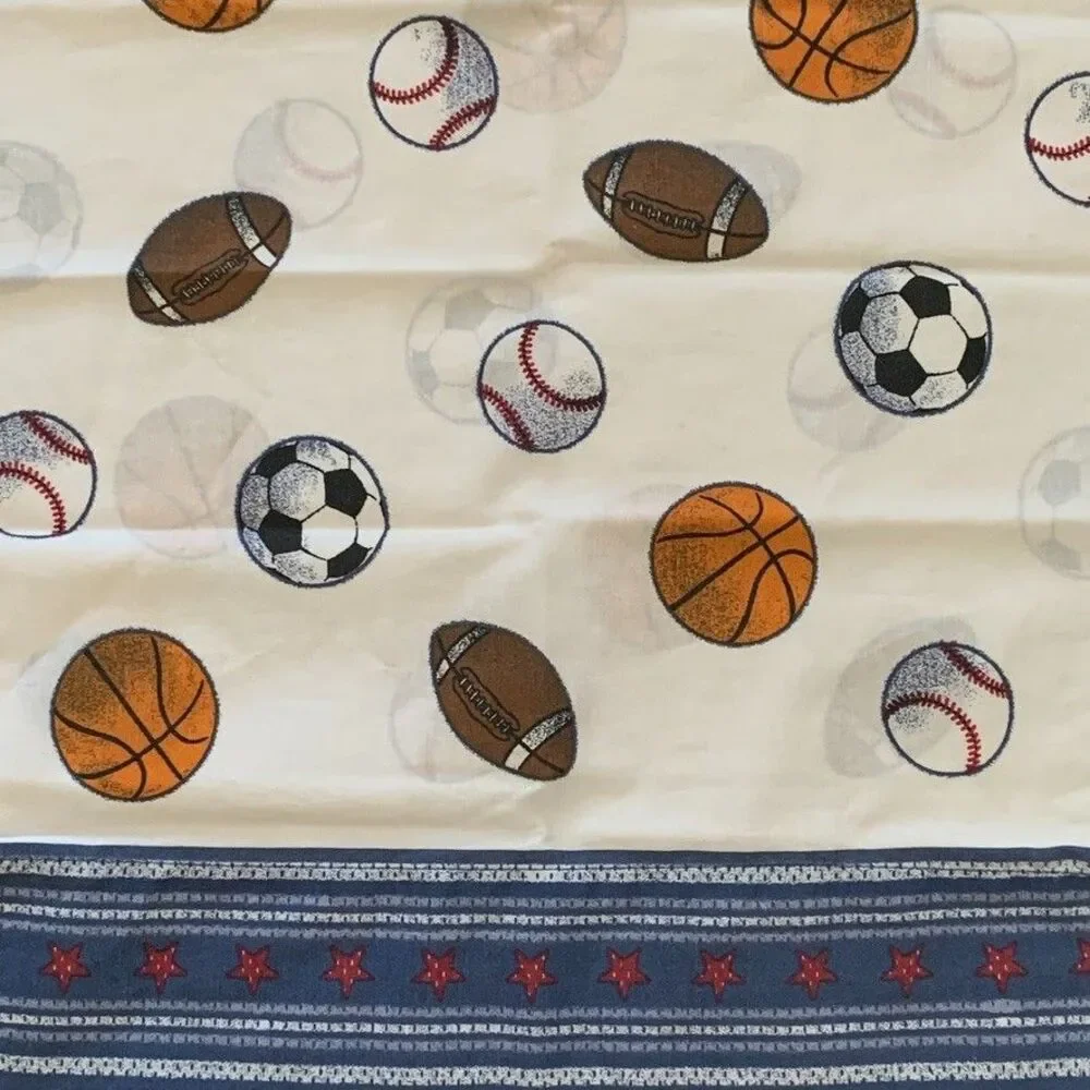 Vintage Sports Themed Twin Flat Sheet 2 Pillowcases Football Soccer Basketball